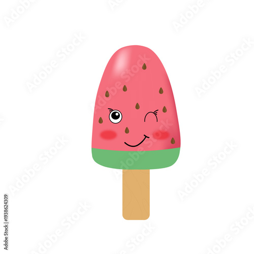 Cute ice cream character with happy face, cartoon dessert vector