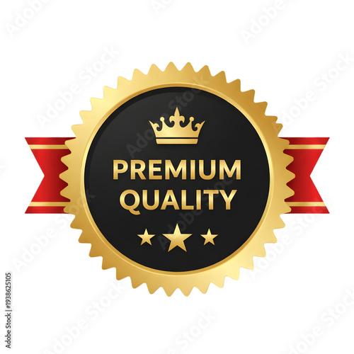 Premium quality gold badge with crown and stars for luxury business excellence and high standards award
