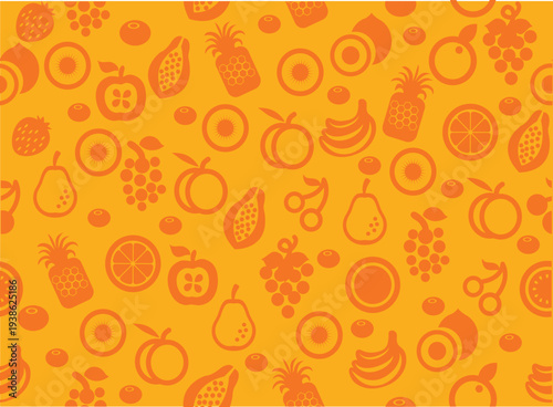 Seamless Vector Pattern of Fresh Oranges and Green Leaves on Vibrant Orange Background, making it ideal for summer-themed wallpapers, textile prints, food packaging, and refreshing graphic design