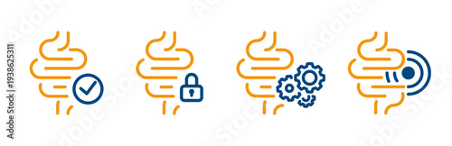 work digestive system, intestinal inflammation, constipation, normal bowel function, outline set icons