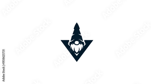 A minimalist logo featuring a gnome head inside a triangular shape. Abstract, dark blue on white