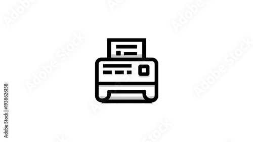 A black and white, minimalist style illustration of a printer