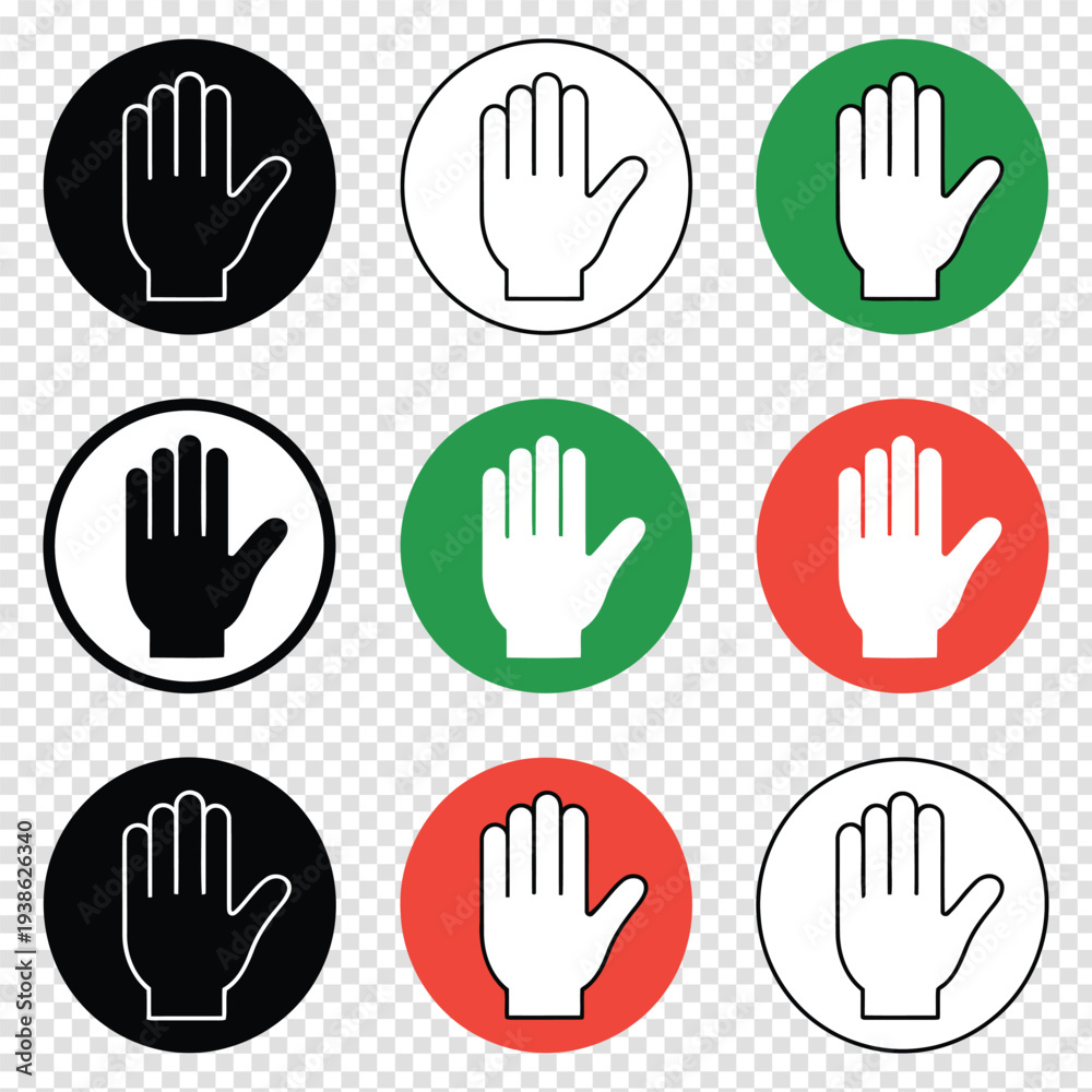 Fototapeta premium Collection of hand symbols with different colored backgrounds for visual communication Vector