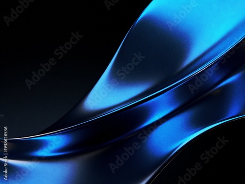 Smooth blue wave lines on dark background with glossy shine effect, grainy texture, banner, backdrop design