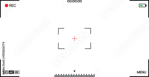 camera Viewfinder Recording Screen with Focus Frame, REC Indicator and Video Interface Overlay
