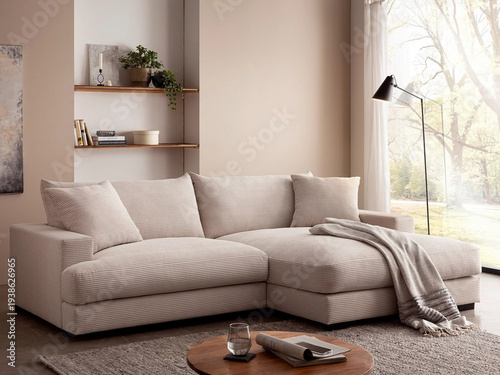 Modern luxury apartment interior in minimal scandinavian style, 3d rendering