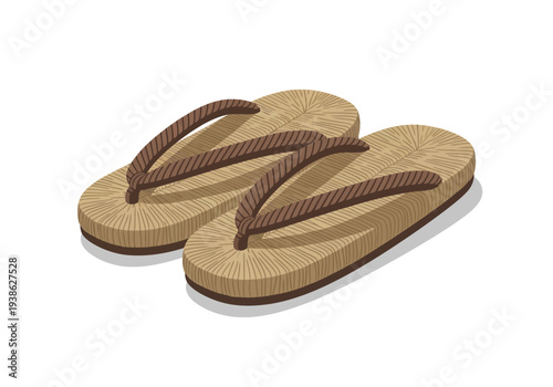 Pair of brown flip-flops on a white background.