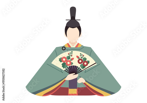Japanese Traditional Doll Holding a Fan.