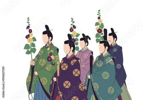 Group of People in Traditional Japanese Attire Holding Flowers.