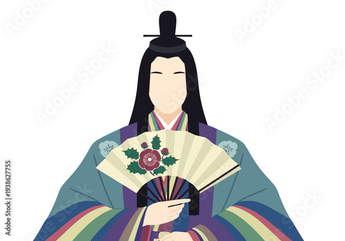 Elegant Japanese Woman in Traditional Kimono Holding a Fan.