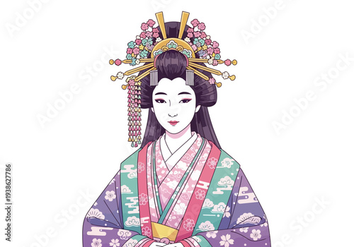 Elegant Japanese Empress in Traditional Kimono and Ornate Headdress.