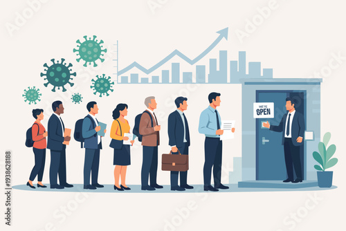 Job Openings for Unemployed Businessmen and Laid Off People After Economic Crisis, New Vacancy for Jobless Professionals Following Pandemic Recovery, Recruitment and Hiring Concept Illustration