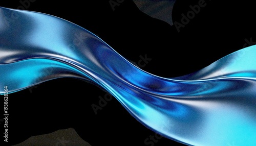 Smooth blue wave lines on dark background with glossy shine effect, grainy texture, banner, backdrop design