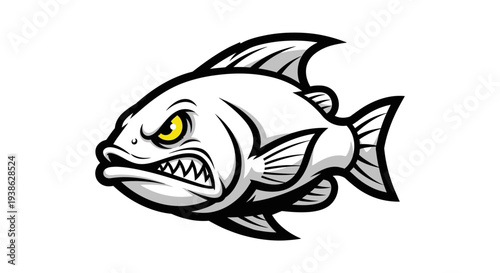 Cartoon Style Illustration of Angry Fish.