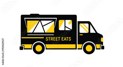 Vector illustration of a black and yellow food truck