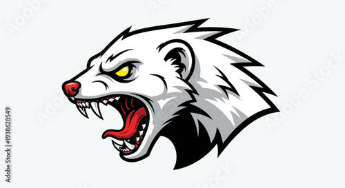 Fierce Cartoon Wolf Head with Sharp Teeth.