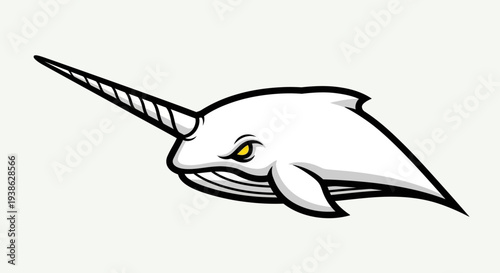 Narwhal Illustration with Long Tusk and Fin.