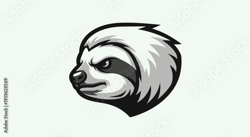 Sloth Head Illustration Black White Furry.