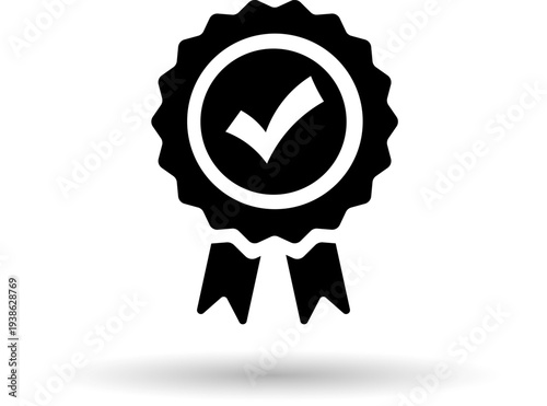 Vector illustration of a black approval seal with a checkmark, symbolizing validation and certification in a formal setting