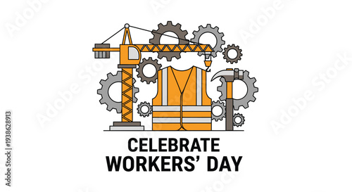 Vector illustration celebrating Workers' Day with construction icons