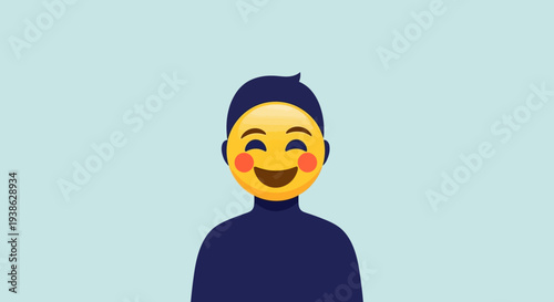 Happy Emoji Character with a Big Smile and Cheerful Expression in a Bright Studio