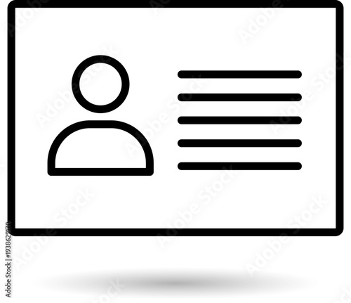 Simple icon representing a person's profile with lines indicating information, vector illustration, black outline on white, flat design, user data visualization