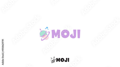 MOJI Bubble Tea Space Logo – Cute Kawaii Planet Drink Brand Identity