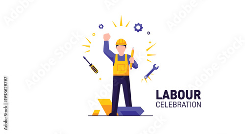 Vector illustration of labour celebration with worker
