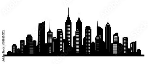 Modern city skyline silhouette featuring skyscrapers and urban landscape vector