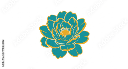 Simple teal and yellow lotus flower graphic illustration.