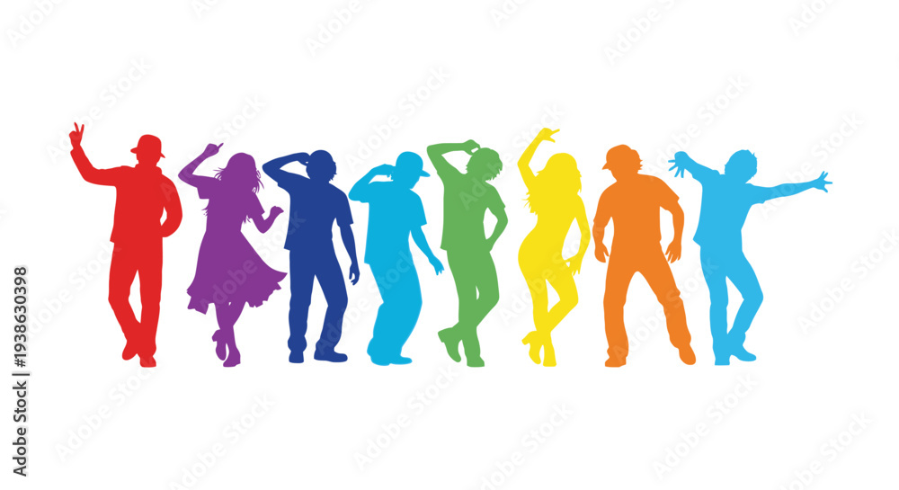 Obraz premium Diverse group of young people dancing and having fun together in vibrant colors