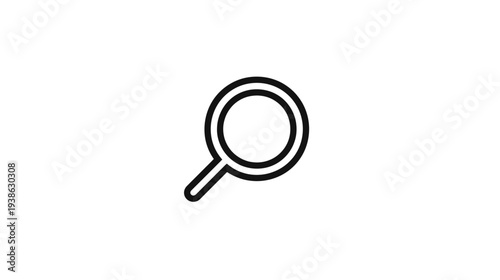 A simple, black line art illustration of a magnifying glass on a white background