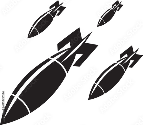 Modern Military Warfare Assets Collection - Tactical Tank, Submarine, Helicopter and Missile Launcher Silhouette Vector Icons