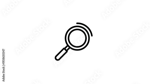 A black outlined magnifying glass icon with a curved line above, isolated on a white background