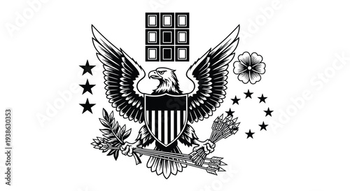 Majestic eagle emblem with shield and arrows symbolizing strength and freedom proudly displayed