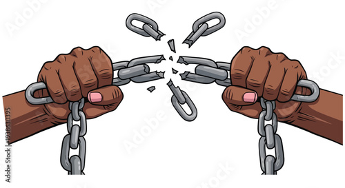 Hands breaking free from chains symbolizing freedom and empowerment for all people everywhere