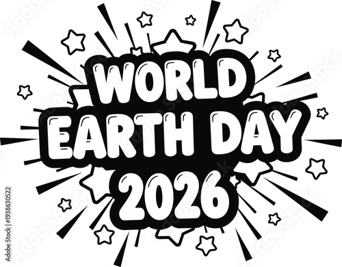 World earth day 2026 celebration logo with stars and explosive design elements