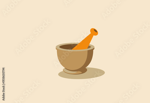 Illustration of a Classic Mortar and Pestle in Minimalist Design for Grinding and Culinary Uses