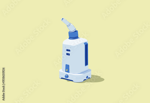 Modern White and Blue Humidifier with Adjustable Nozzle on Minimalist Pastel Yellow Background