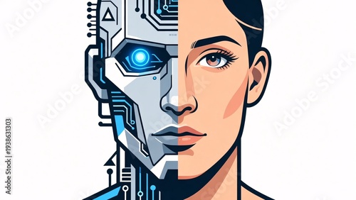 Futuristic Portrait of Human and Robot Hybrid Concept Art