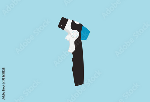 Elegant Illustration of a Minimalist Black and Blue Watering Hose Attachment on Light Blue Background
