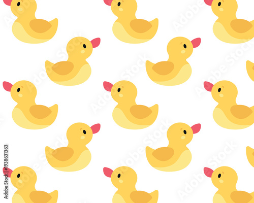 Pattern of yellow rubber ducks. Vector illustration in flat style