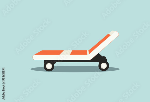 Minimalist Illustration of a Modern Sun Lounger with Orange and White Cushions on a Light Blue Background