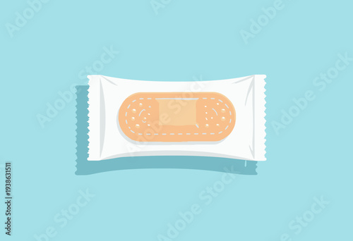Illustration of a Single Adhesive Bandage on a Blue Background Highlighting First Aid and Medical Care Essentials