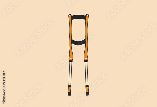 Illustration of a modern adjustable crutch design with ergonomic handles and metallic frame on a neutral background for accessibility and mobility support
