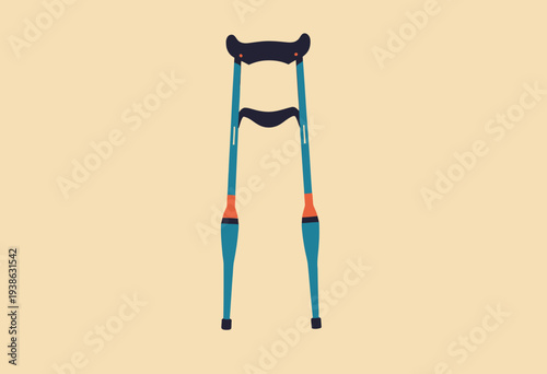 Minimalist Illustration of Modern Adjustable Medical Crutch with Ergonomic Design for Mobility Support and Injury Recovery