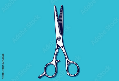 High-Quality Professional Barber Scissors with a Sleek Metal Finish on a Vibrant Blue Background for Precision Hair Cutting and Styling