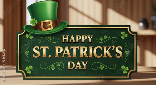 Happy st patricks day celebration with green hat and shamrocks