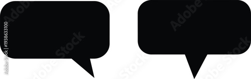 Two black speech bubbles on a white background for dialogue or conversation representation