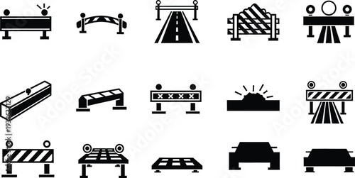 Road barrier safety icons collection for construction traffic control and warning signs